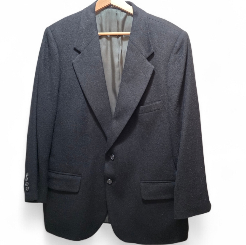 Camel Hair Classic Black Blazer Sport Coat Jacket 42S